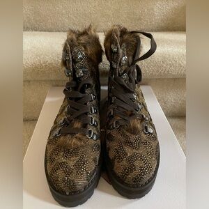 Jessica Simpson Women’s Norina Gabor Leopard Fur-Trimmed Boots - Size: 6 1/2 M
